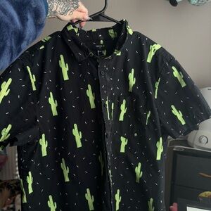 Black and Green Cactus Print Men's Shirt